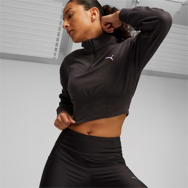 Puma Cloudspun Fashion Half-Zip Trainings-Sweatshirt Damen - PUMA BLACK-NRGY RED-PUMA WHITE,||