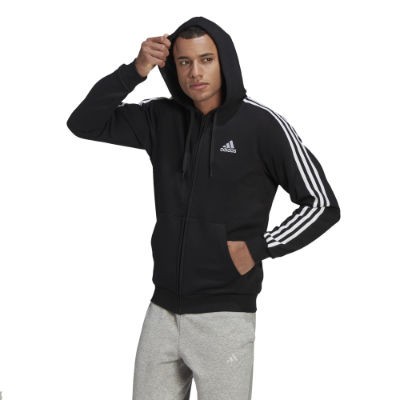 Adidas Essentials Fleece 3-Streifen Kapuzenjacke - BLACK/RUNWHT/RED,||