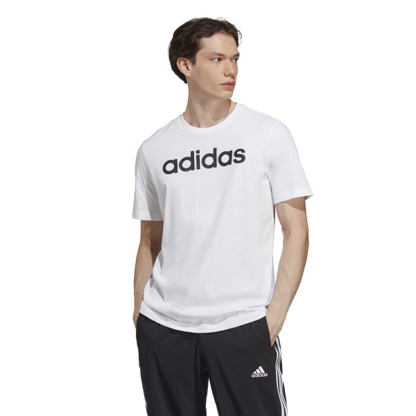 Adidas Essentials Single Jersey Linear Embroidered Logo T-Shirt - BLACK/RUNWHT/RED,||