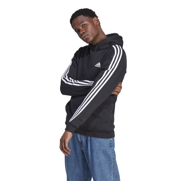 Adidas Essentials 3-Streifen Hoodie - BLACK/RUNWHT/RED,||