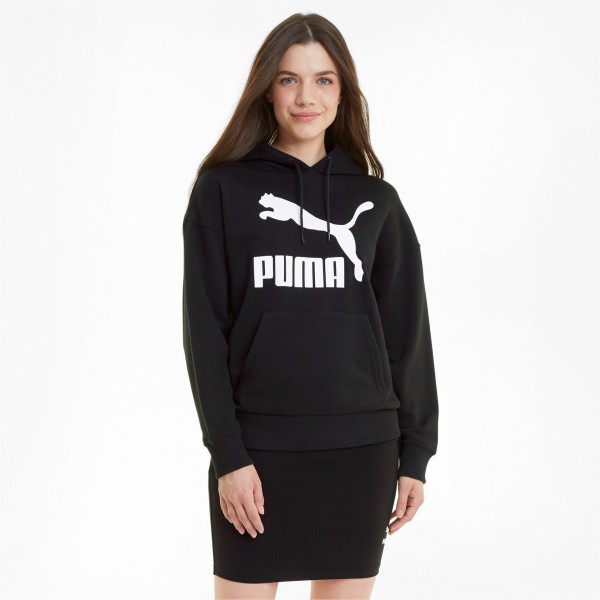 Puma Classics Logo Damen Hoodie - PUMA BLACK-NRGY RED-PUMA WHITE,||